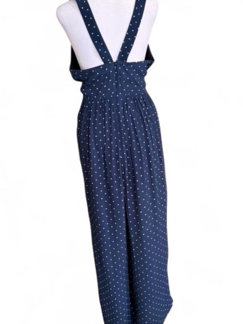 Madewell Navy Polka Dot V-Neck Wide-Leg Jumpsuit - Picture 2 of 7